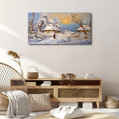 Winter rural landscape Canvas wall art