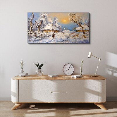 Winter rural landscape Canvas wall art