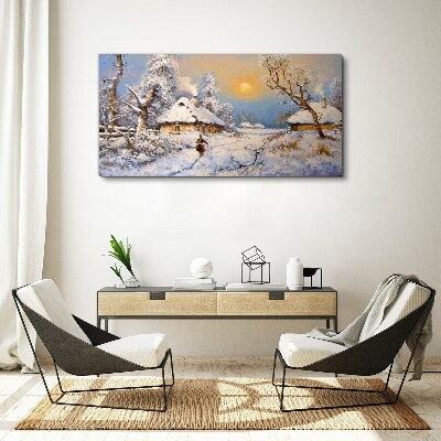 Winter rural landscape Canvas wall art