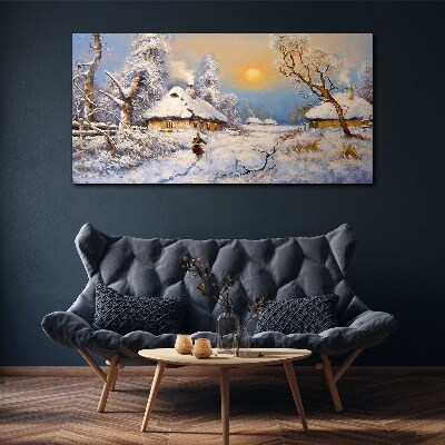 Winter rural landscape Canvas wall art