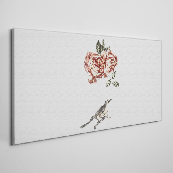 Bird and roses in harmony Canvas wall art