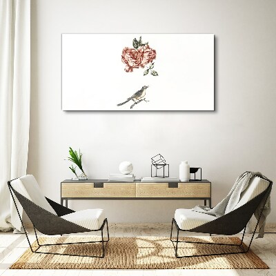 Bird and roses in harmony Canvas wall art