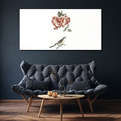 Bird and roses in harmony Canvas wall art