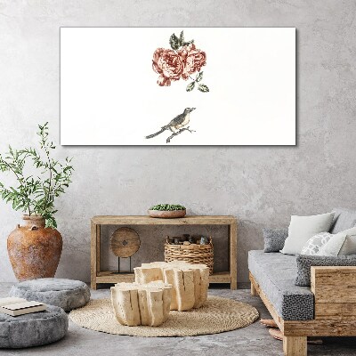 Bird and roses in harmony Canvas wall art