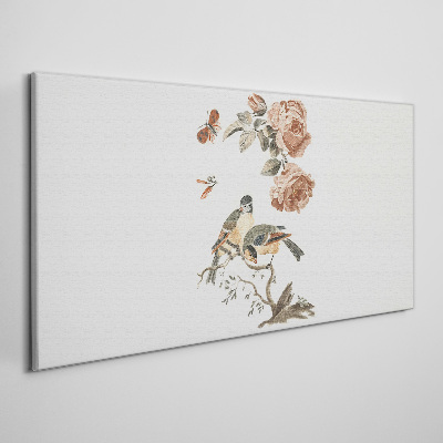Birds and flowers in harmony Print on canvas