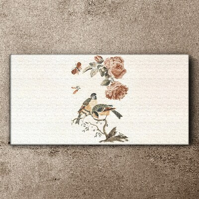 Birds and flowers in harmony Print on canvas