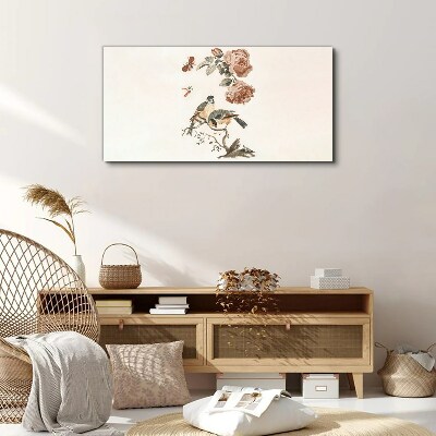 Birds and flowers in harmony Print on canvas