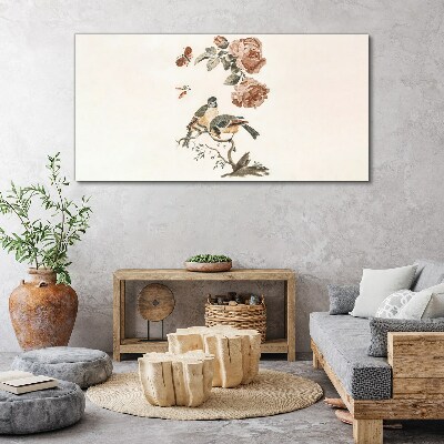 Birds and flowers in harmony Print on canvas