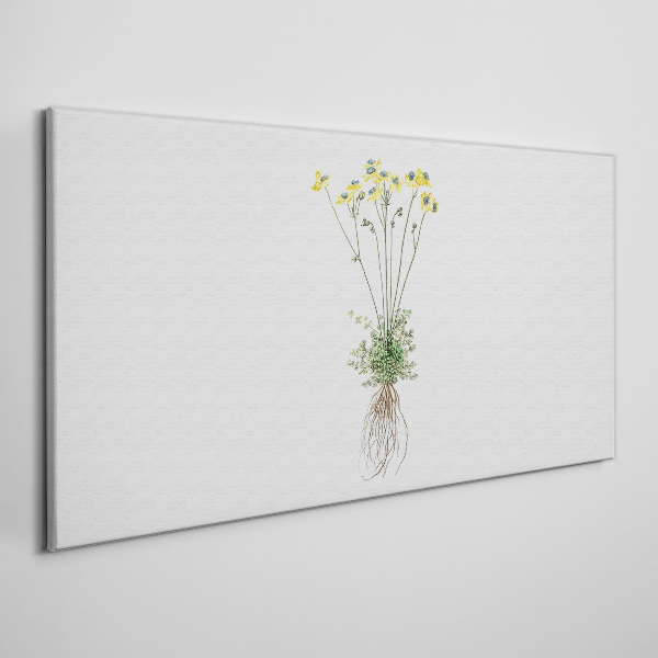 Golden Flowers with Roots Print on canvas