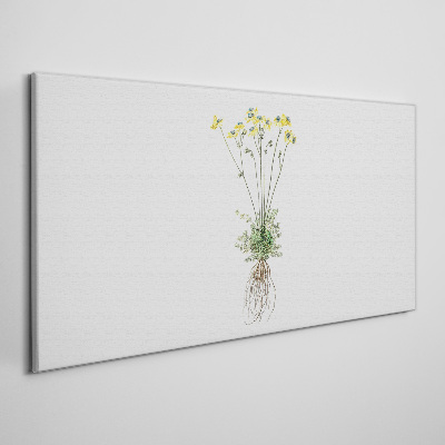 Golden Flowers with Roots Print on canvas