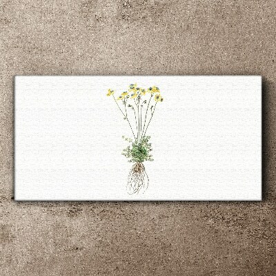 Golden Flowers with Roots Print on canvas