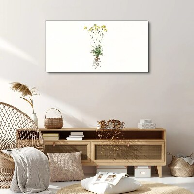 Golden Flowers with Roots Print on canvas