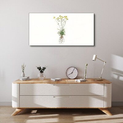 Golden Flowers with Roots Print on canvas