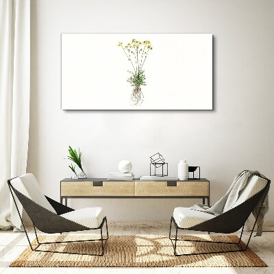 Golden Flowers with Roots Print on canvas