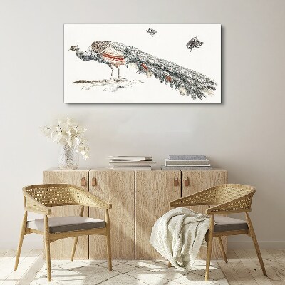 Peacock with flies Print on canvas