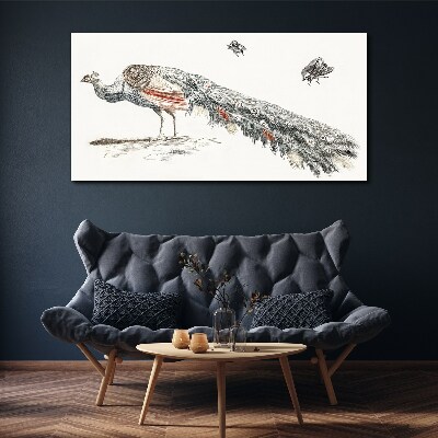 Peacock with flies Print on canvas
