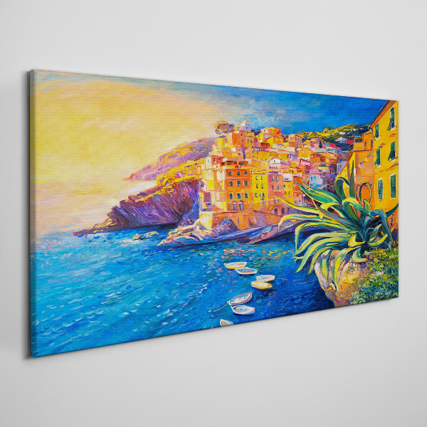 A colorful town by the sea Canvas wall art