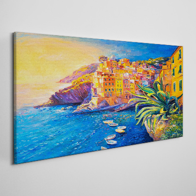 A colorful town by the sea Canvas wall art