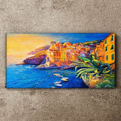 A colorful town by the sea Canvas wall art