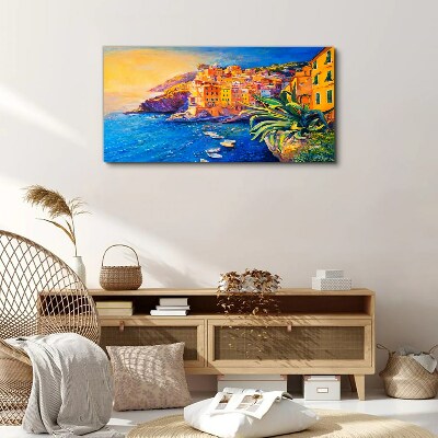 A colorful town by the sea Canvas wall art