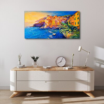 A colorful town by the sea Canvas wall art