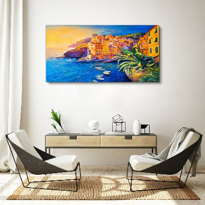 A colorful town by the sea Canvas wall art