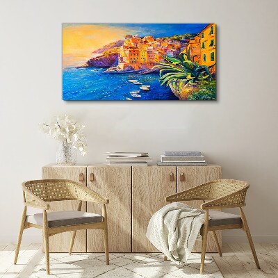 A colorful town by the sea Canvas wall art