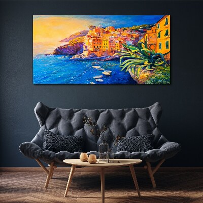 A colorful town by the sea Canvas wall art