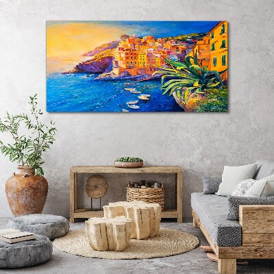 A colorful town by the sea Canvas wall art