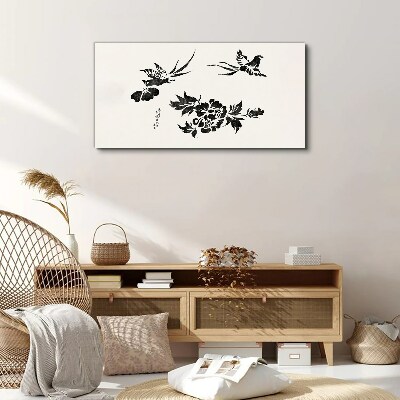 Birds and flowers in black and white Canvas wall art