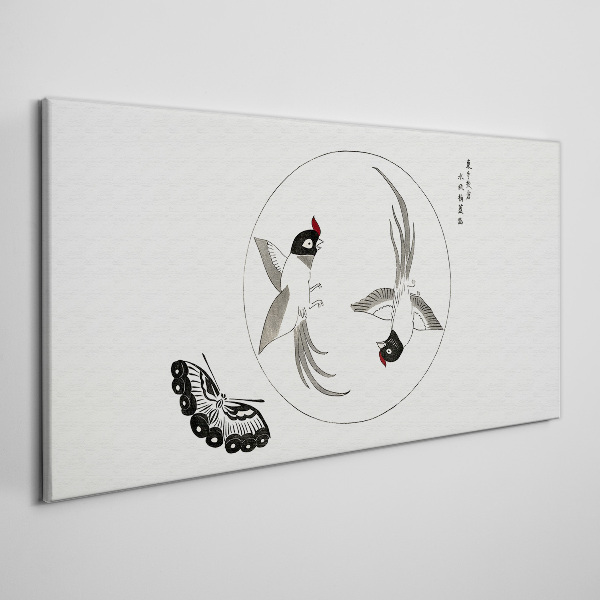 Dancing birds and butterfly Print on canvas