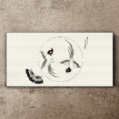 Dancing birds and butterfly Print on canvas