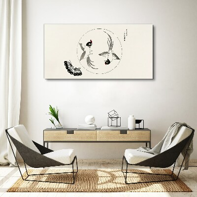 Dancing birds and butterfly Print on canvas
