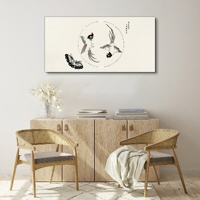 Dancing birds and butterfly Print on canvas