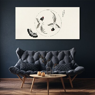 Dancing birds and butterfly Print on canvas