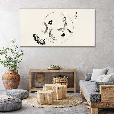 Dancing birds and butterfly Print on canvas