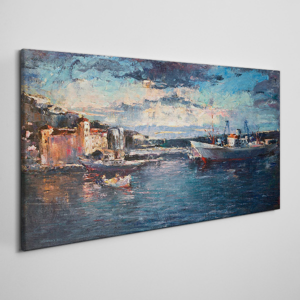 Port landscape at dusk Print on canvas