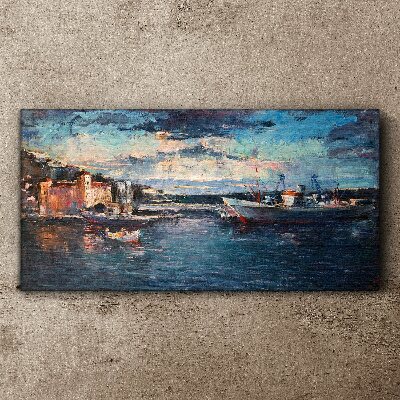 Port landscape at dusk Print on canvas