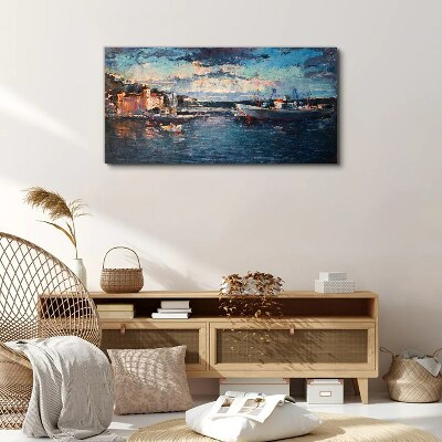 Port landscape at dusk Print on canvas