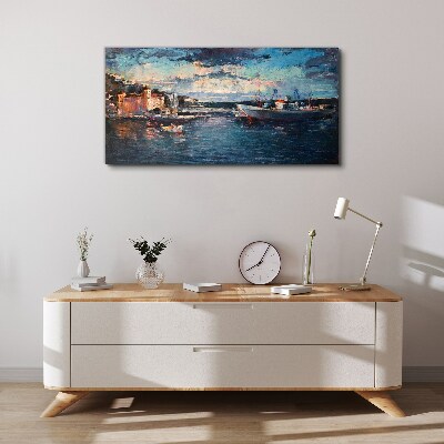Port landscape at dusk Print on canvas