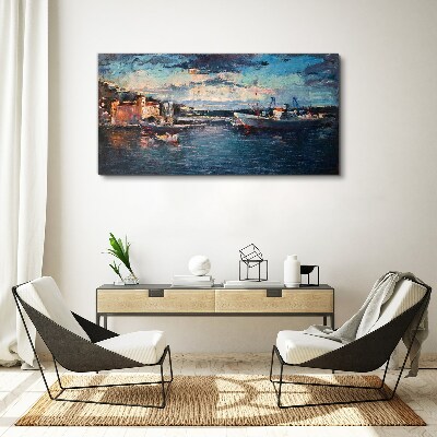 Port landscape at dusk Print on canvas