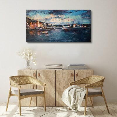 Port landscape at dusk Print on canvas