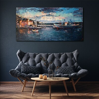 Port landscape at dusk Print on canvas