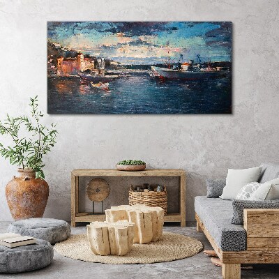Port landscape at dusk Print on canvas