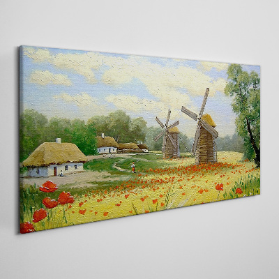 Village clouds flowers poppies Canvas Wall art