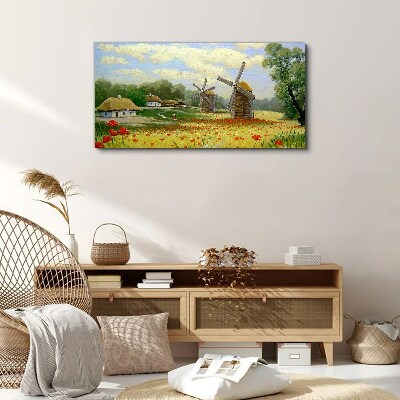 Village clouds flowers poppies Canvas Wall art