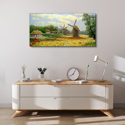 Village clouds flowers poppies Canvas Wall art