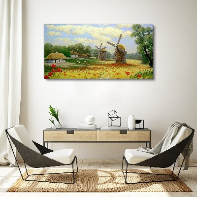 Village clouds flowers poppies Canvas Wall art