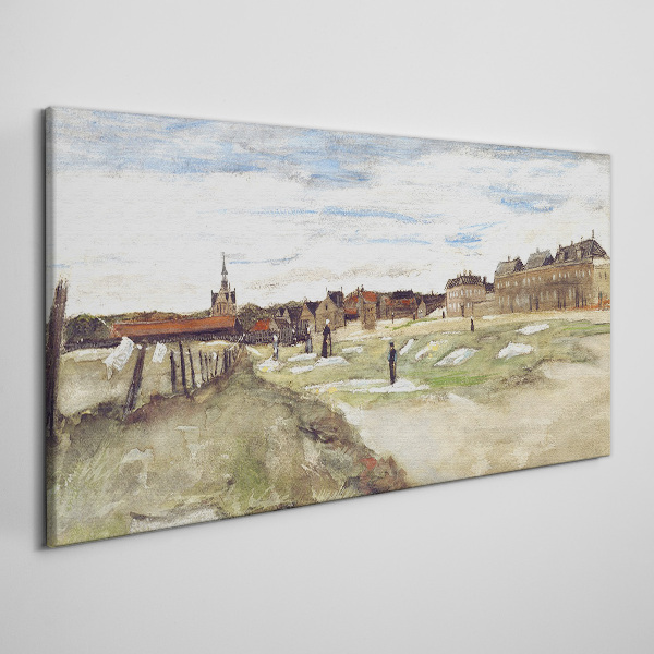 Landscape with figures against the background of the city Print on canvas