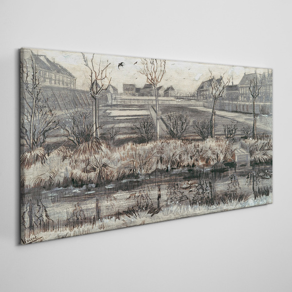 View of the village in winter Print on canvas